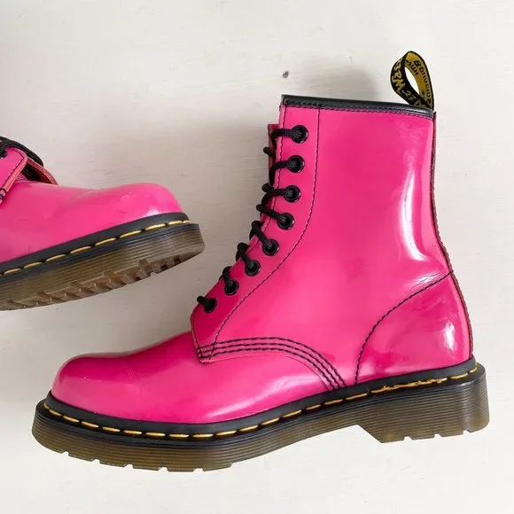Dr. Martens Hot Pink 1460 Patent Leather Lace Up Combat Ankle Boot Womens Size 7 - Picture 10 of 12